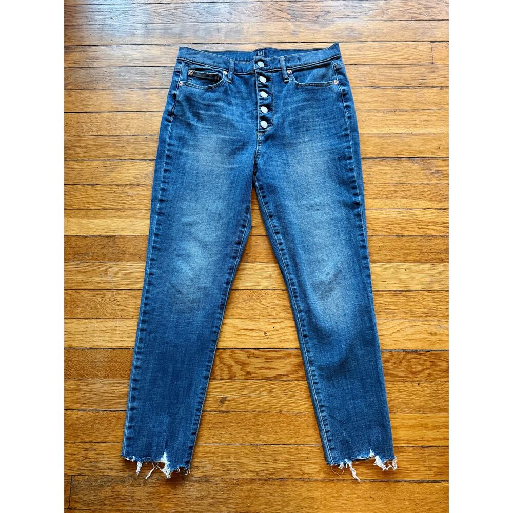 GAP Denim 'True Skinny' Buttonfly Fringe Hem Jeans Women sz 30